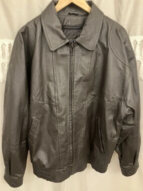 Towncraft Men's Dark Brown Leather Bomber Jacket